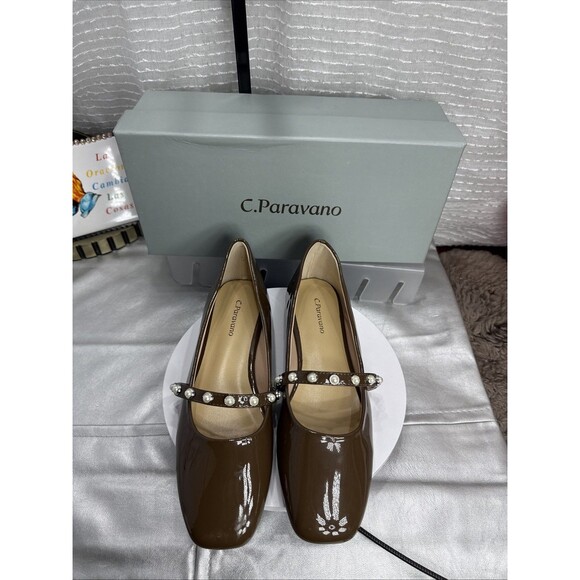 (E) C.Paravano Chocolate Patent Leather Mary Jane Ballet Flats Size Various - Picture 3 of 11